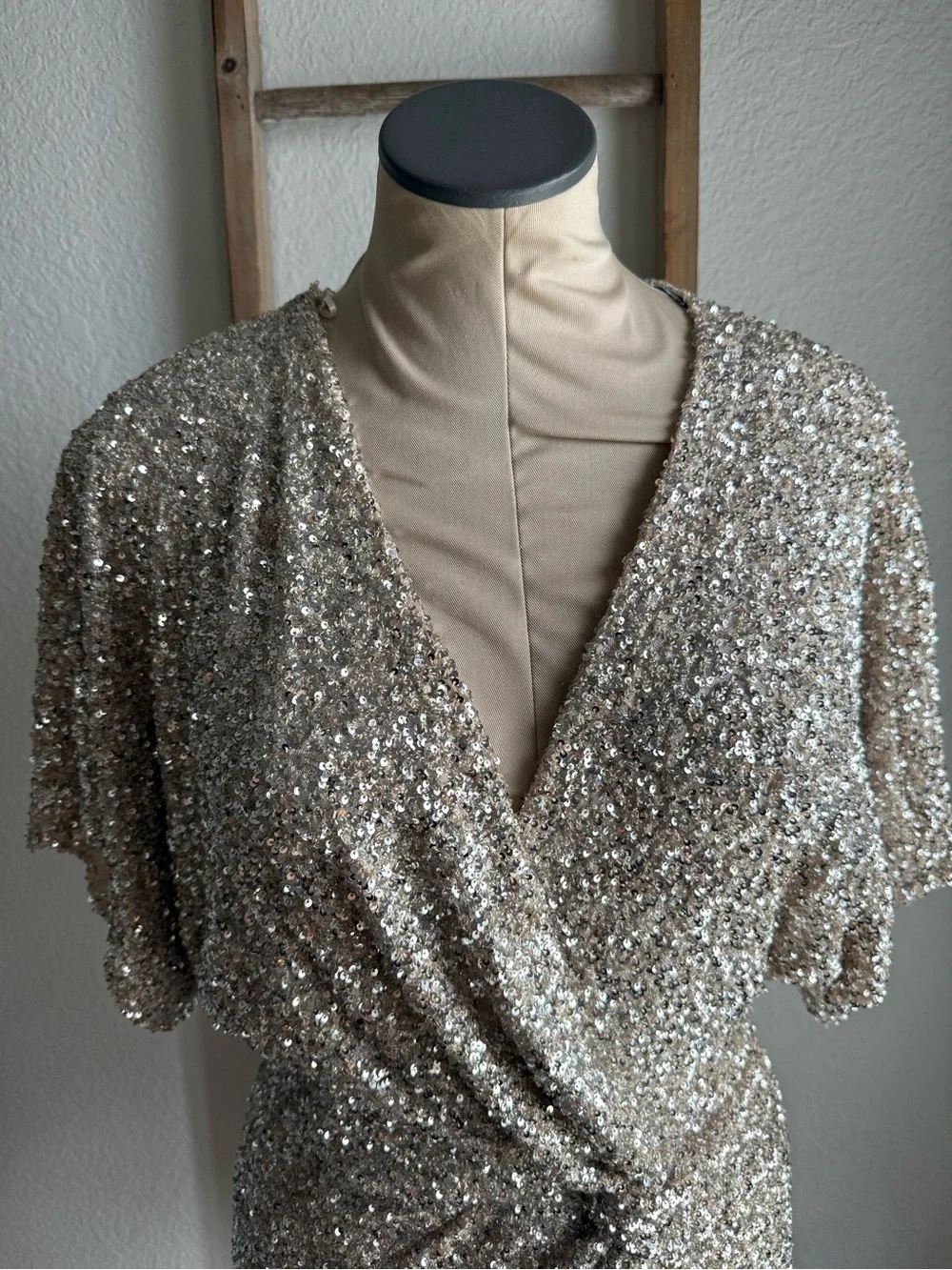 Zara Sequined Mini Wrap Dress Sz: Small - Picture 3 of 15
